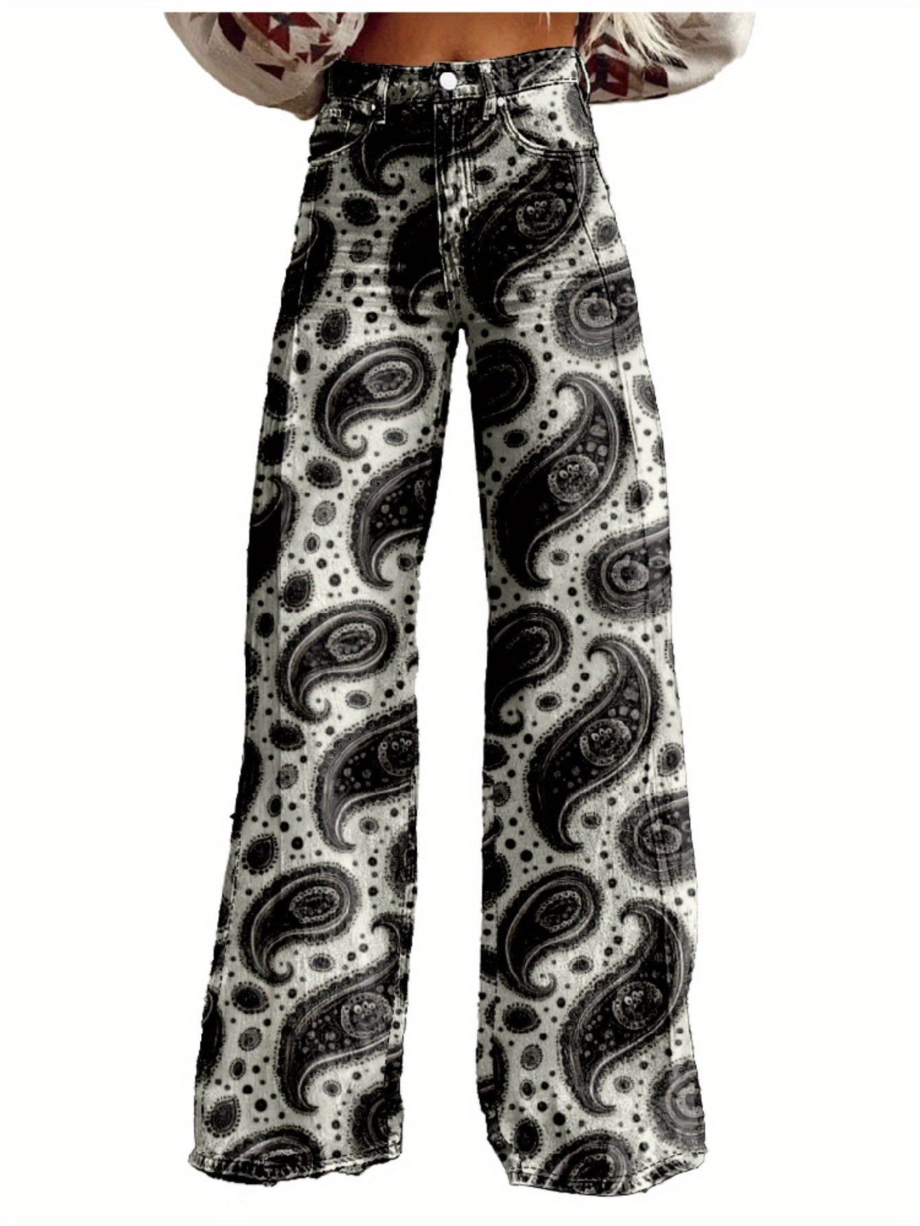 3D Printed Imitation Jeans Wide Leg Versatile Flared High Waisted Women'S Baggy Pants Abstract Geometry Element A Line Hanging Feel Casual Comfortable Loose Floor Length Pants Spring Autumn Polyester Y2K